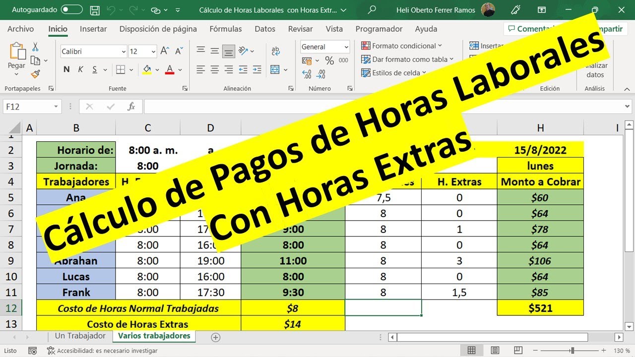 Formato En Excel Para Calcular Horas Extras Aprender Excel 6894